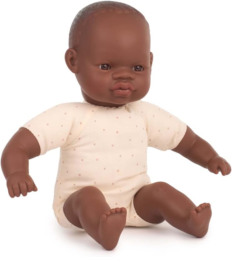 KsmToys Miniland 13″ 33cm Soft Body African American Doll with Organic Cotton Clothes BPA-Free Vinyl Head arms and Legs with Realistic Features and Details Fully Posable