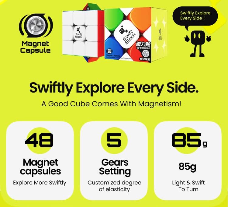 MonsterGo Magnetic Speed Cubing Excellence: SwiftBlock 355S 3x3 Cube with 48 Magnets Original Stickerless Design for Fast, Smooth Solving - Perfect Brain Toy for Kids and Adults by KsmToys