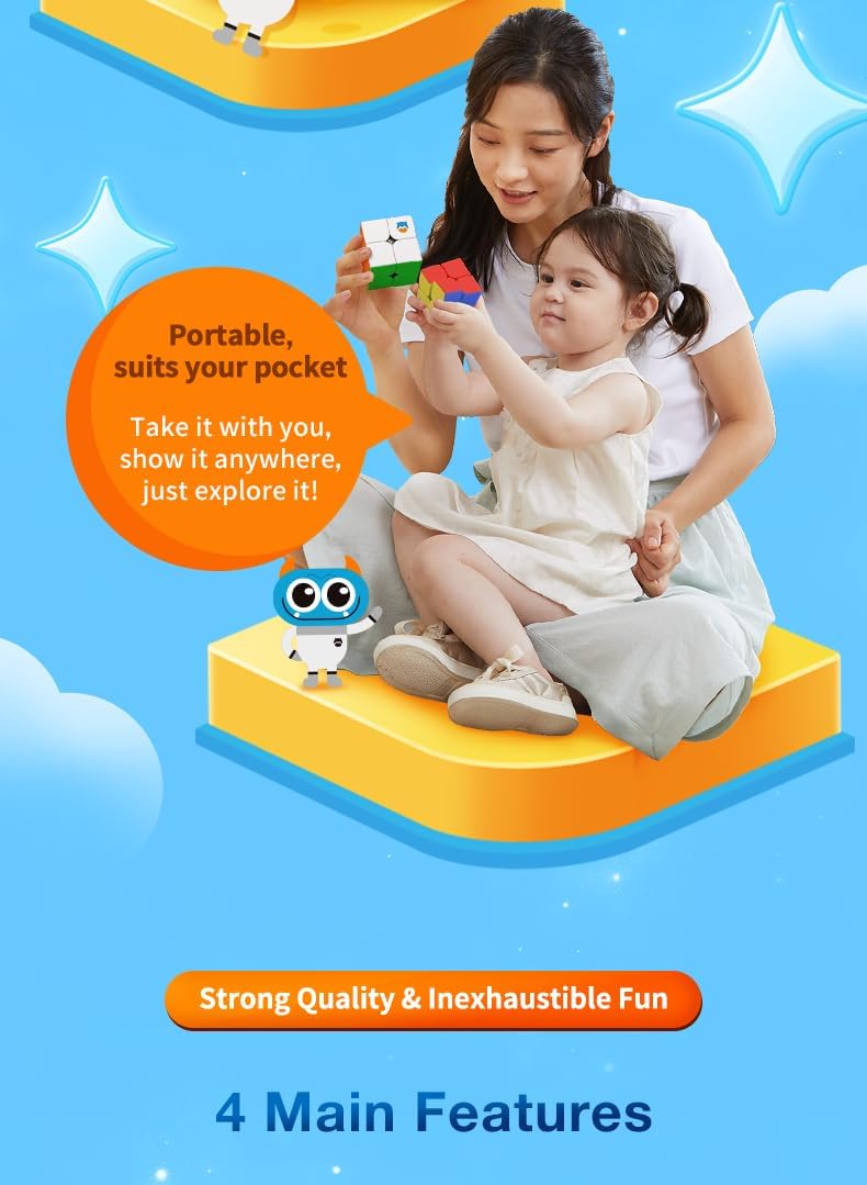 MonsterGo 2x2 Stickerless Speed Cube - 251 Mini 3D Puzzle Toy in Premium Package by KsmToys