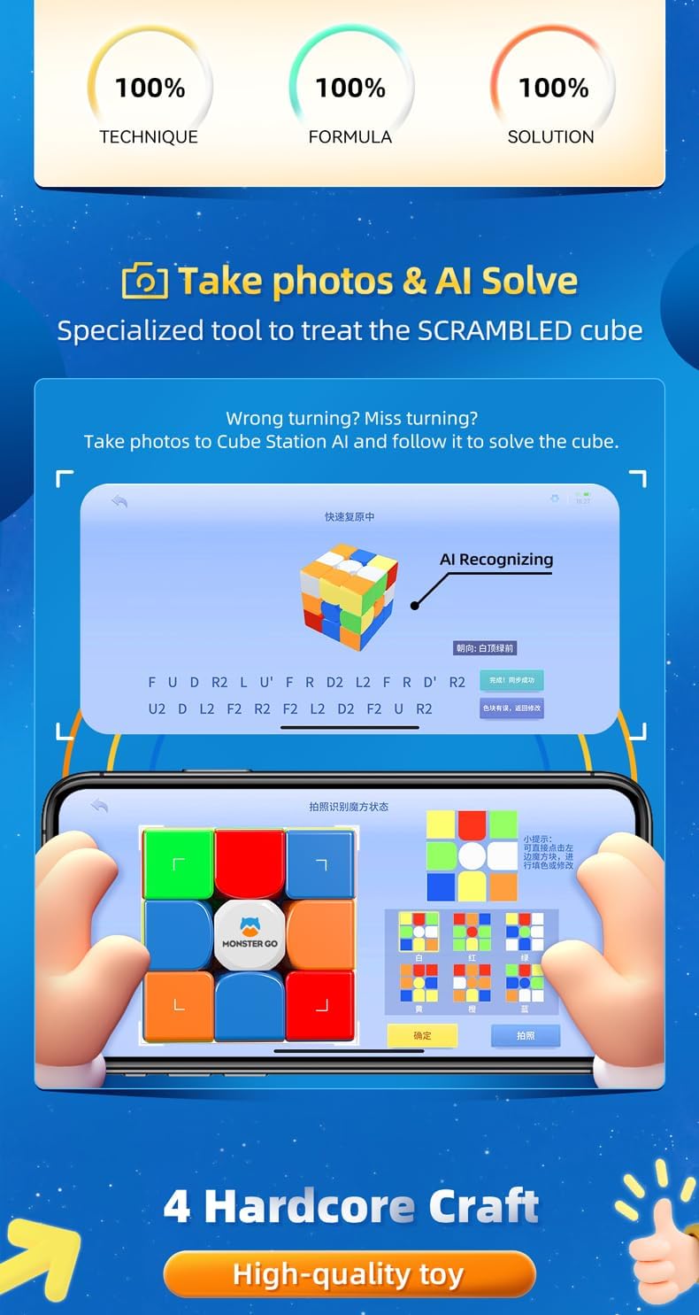 MonsterGo Monster Go Magnetic 3x3 EDU Speed Cube Stickerless 48 Magnets 3D Puzzle Toy for Kids Teens and Adults Educational Practice with MG EDU 56mm by KsmToys