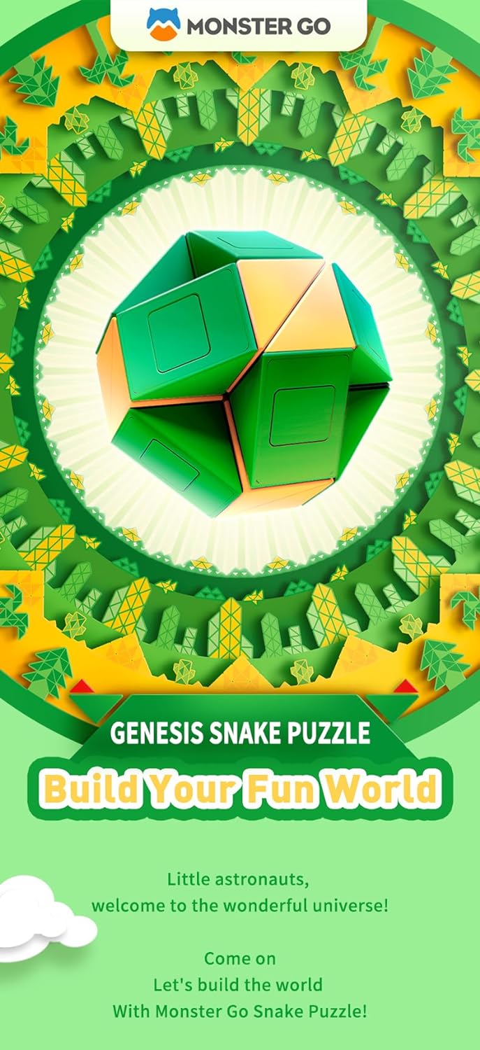 Monster Go Snake Connector Cubes Serpentine 3D Puzzle Game and Stress Relief Fidget Toy - Engaging Activity for Travel, Ideal Gift for Adults and Kids Ages 8 and Up by KsmToys