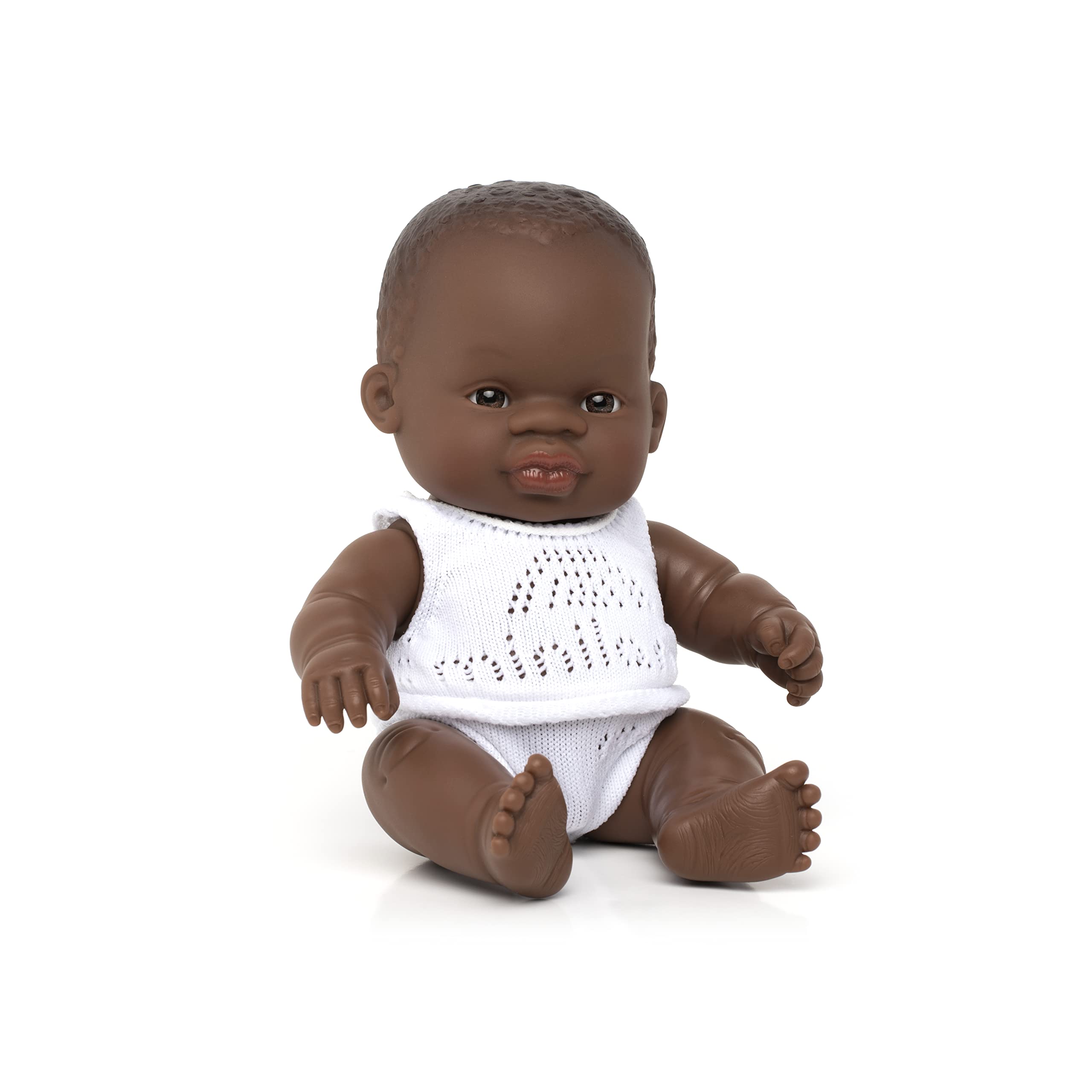 KsmToys Miniland 8.25″ 20cm Soft Body African Baby Boy Doll with Organic Cotton Clothes BPA-Free Vinyl Anatomically Correct Fully Articulated and Posable