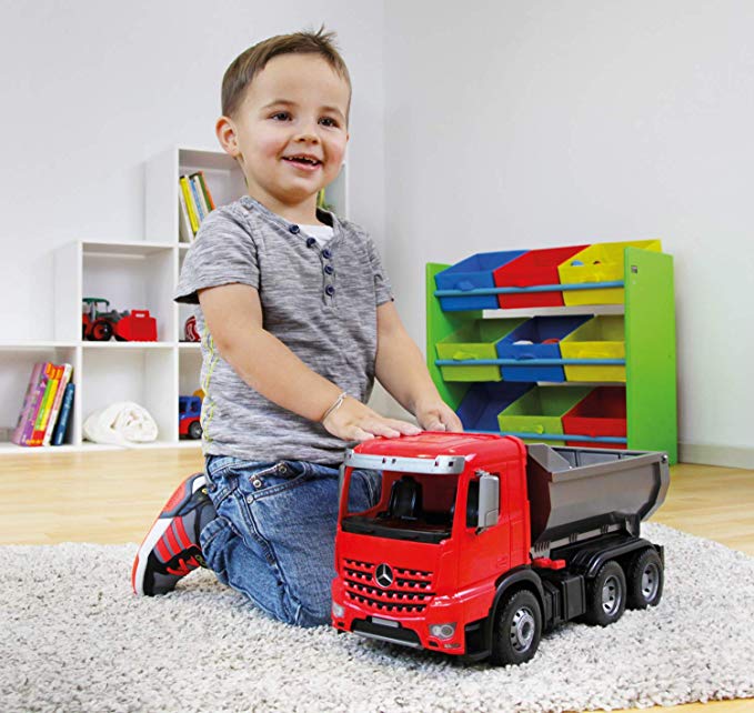 ACTROS Dump Truck, Red, Silver, and Black, 1:15 Scale Model By Lena From KsmToys