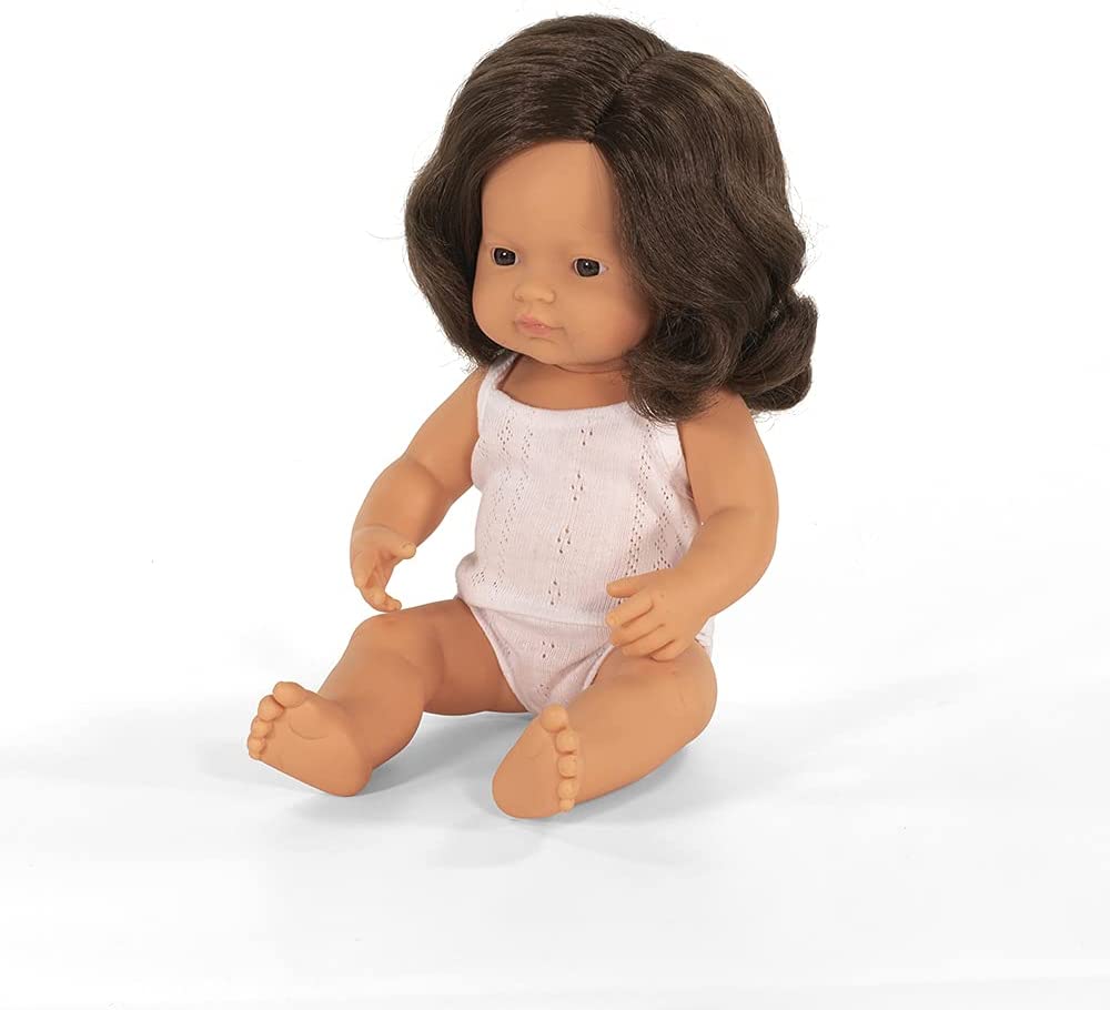 Soft Body Brunette Hair Baby Doll Girl Caucasian Anatomically Correct Fully Articulated Posable in Size of 15"