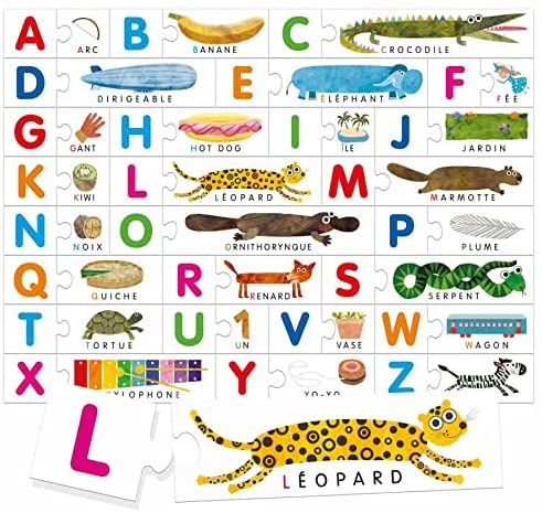 Alphabet Tactile French Language Game Eduational Puzzle for Learning to Read at The Age of Three Inspired by Montessori Schools by Headu