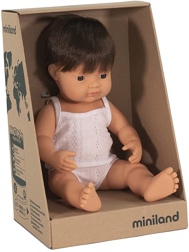 Soft Body Brunette Hair Baby Doll Boy Caucasian Anatomically Correct Fully Articulated Posable in Size of 15"