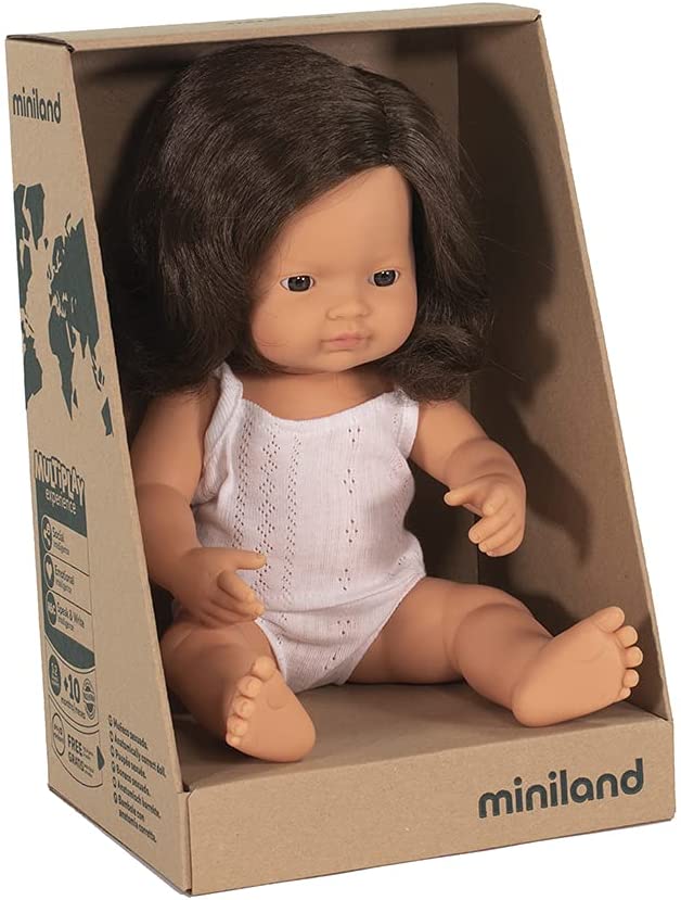 Soft Body Brunette Hair Baby Doll Girl Caucasian Anatomically Correct Fully Articulated Posable in Size of 15"
