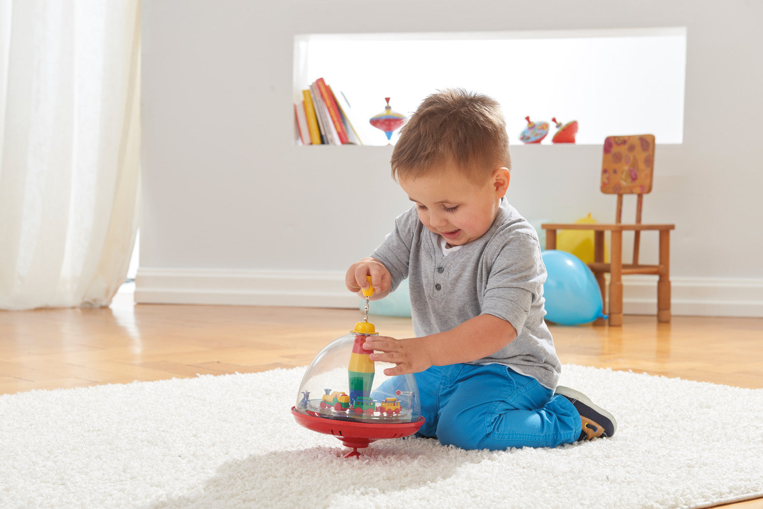 Classic Multicolor Spinning Tin Top Toy from KsmToys by Bolz. The Funny Buzzing Hum Gets Louder As The Top Spins Faster, 7.5" x 7.5" x 7.5" Ages 18 m+