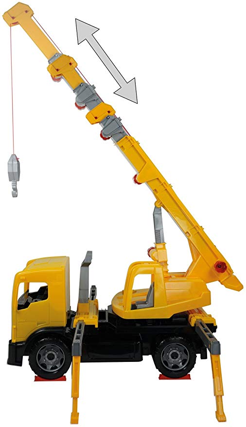 LENA Powerful Giants Toy Crane Truck with 360° 3 ft rotating extendable boom in Yellow / Black