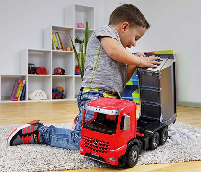 ACTROS Dump Truck, Red, Silver, and Black, 1:15 Scale Model By Lena From KsmToys