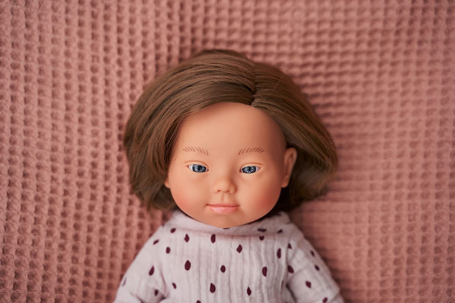 Soft Body Brown Hair Down Syndrome Baby Doll Girl Caucasian Anatomically Correct Fully Articulated Posable in Size of 15"