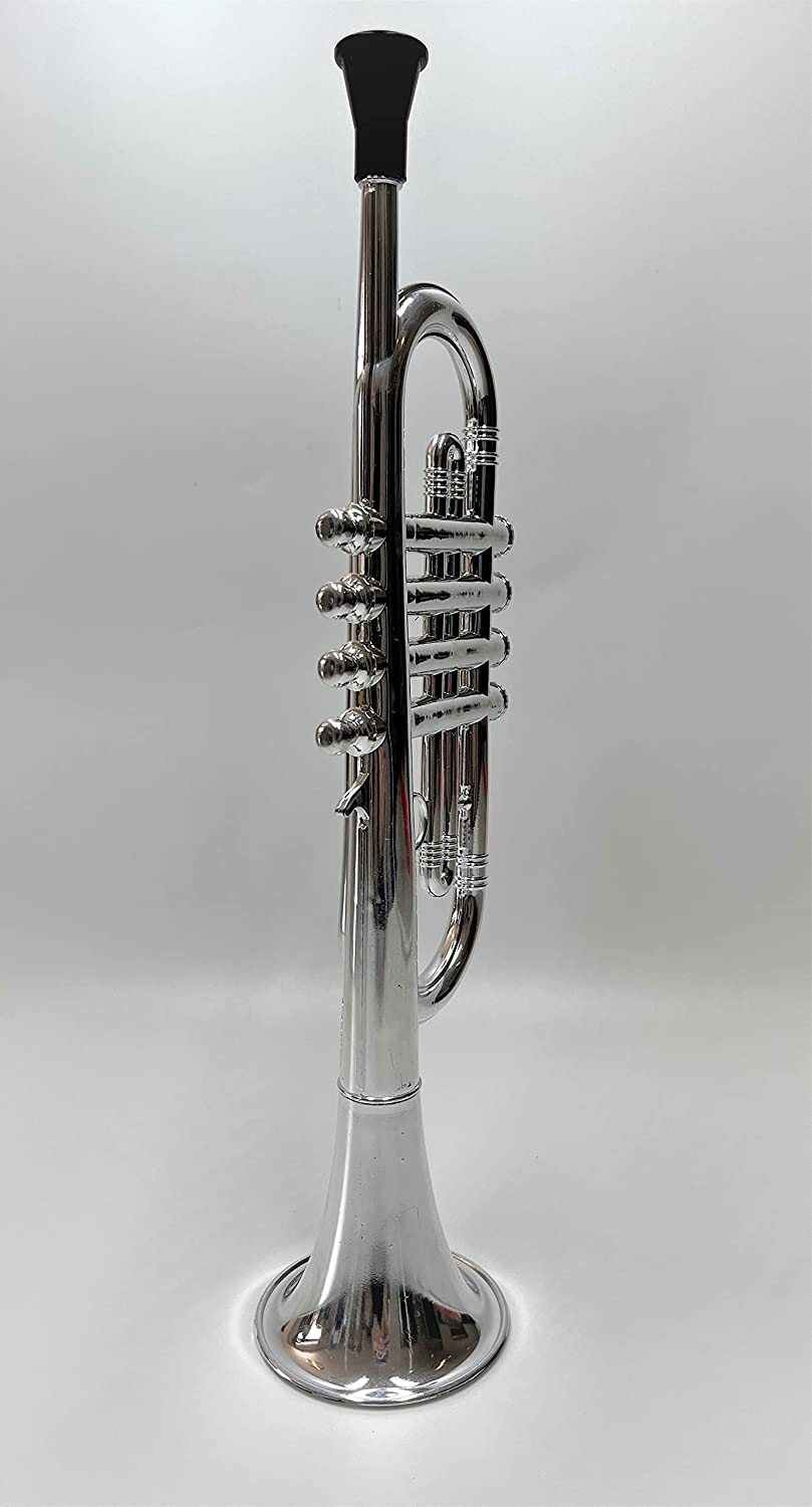My First Toy Trumpet for Kids in Silver Finish With 4 Keys is a Great Learning Kid Toy Instrument and Teaching Tool for Children Ages 3+ BPA Free.