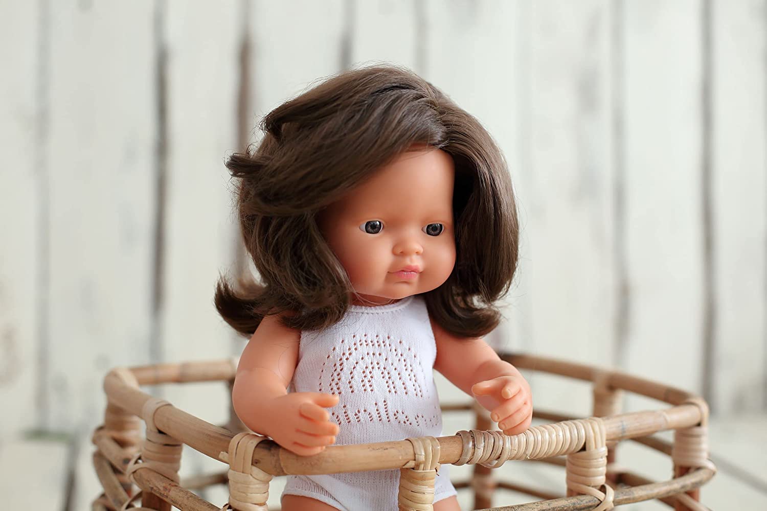 Soft Body Brunette Hair Baby Doll Girl Caucasian Anatomically Correct Fully Articulated Posable in Size of 15"