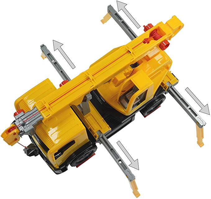 LENA Powerful Giants Toy Crane Truck with 360° 3 ft rotating extendable boom in Yellow / Black