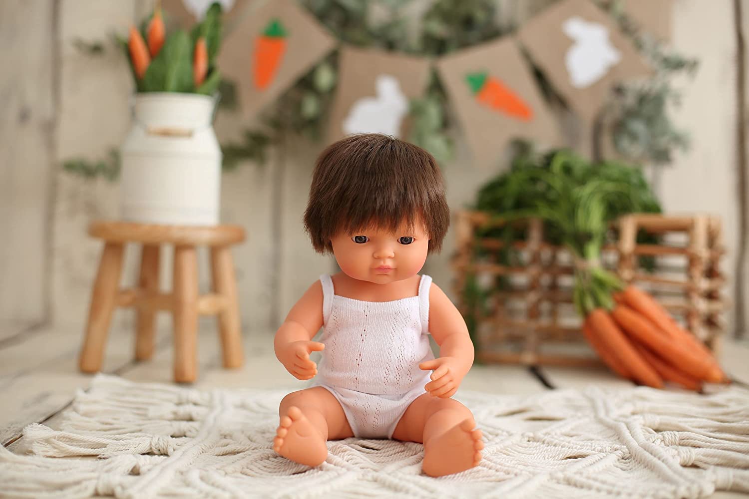 Soft Body Brunette Hair Baby Doll Boy Caucasian Anatomically Correct Fully Articulated Posable in Size of 15"