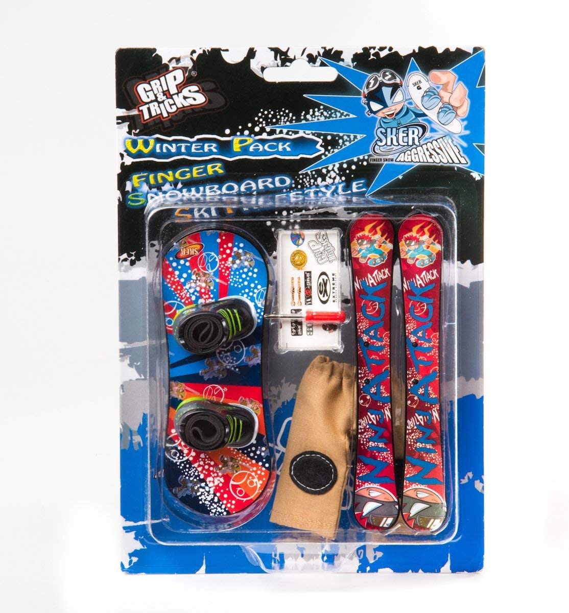 Grip&Tricks - Finger Winter Pack 1 - Finger Snowboard Ski Freestyle - Mini Snowboard and Ski Frestyle