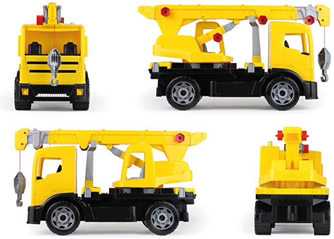 LENA Powerful Giants Toy Crane Truck with 360° 3 ft rotating extendable boom in Yellow / Black