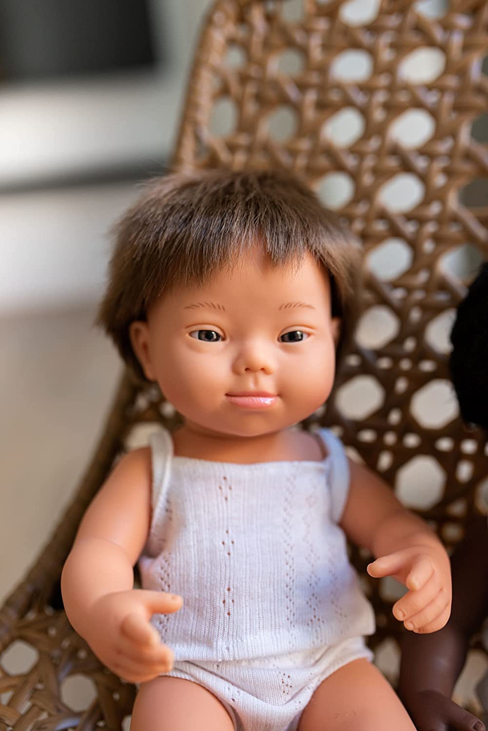 Soft Body Brown Hair Down Syndrome Baby Doll Boy Caucasian Anatomically Correct Fully Articulated Posable in Size of 15"
