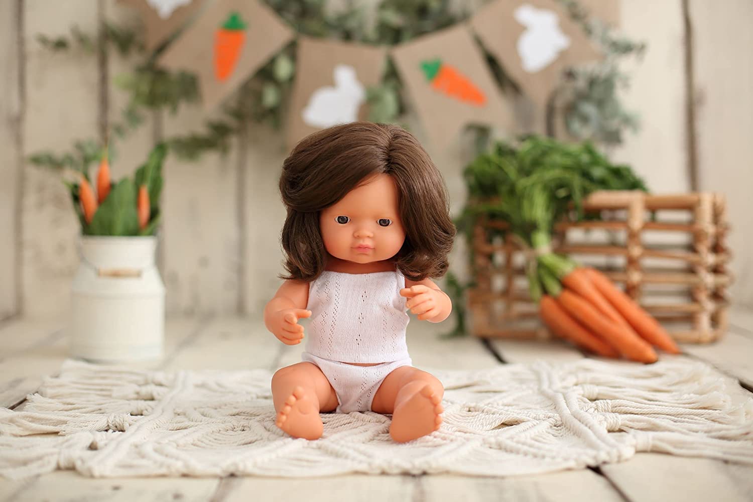 Soft Body Brunette Hair Baby Doll Girl Caucasian Anatomically Correct Fully Articulated Posable in Size of 15"