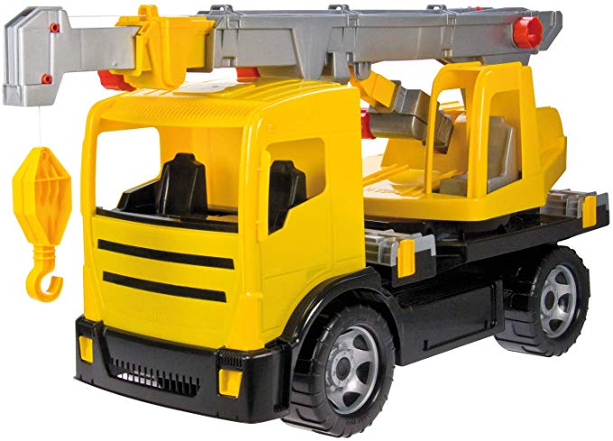 LENA Powerful Giants Toy Crane Truck with 360° 3 ft rotating extendable boom in Yellow / Black