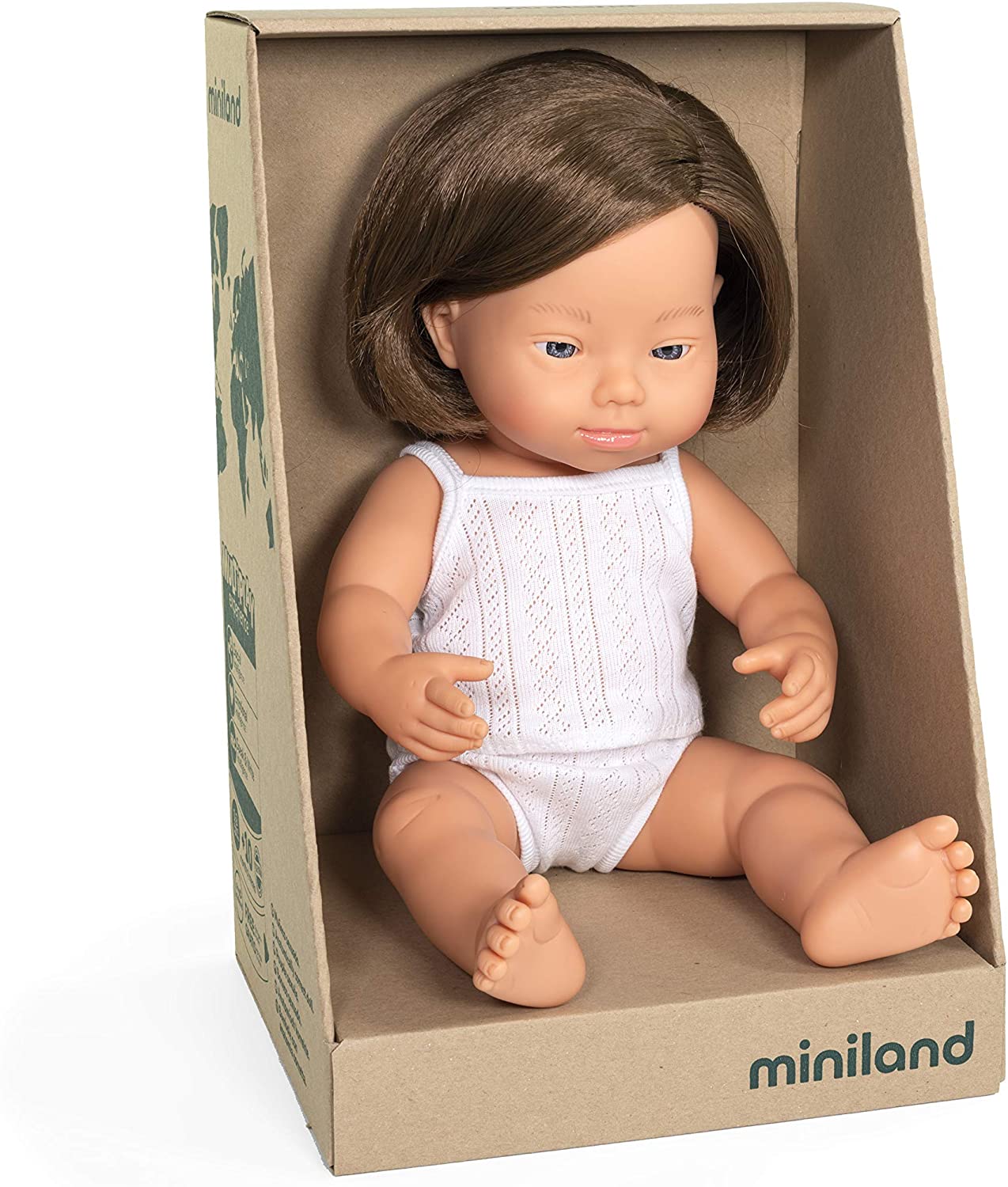 Soft Body Brown Hair Down Syndrome Baby Doll Girl Caucasian Anatomically Correct Fully Articulated Posable in Size of 15"