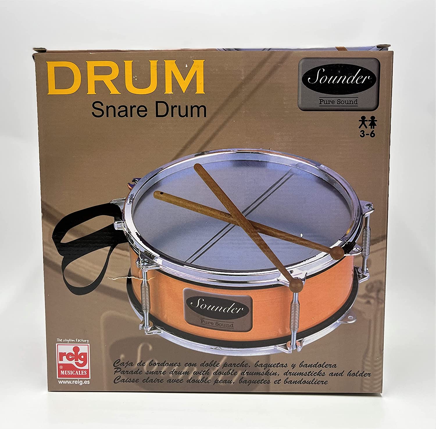 Tap-Along Sounder Snare Drum with Double Sided Batter Head Toy Tambourine Drum for Kids, Musical Instrument for Children 12 Months and Up Realistic Look with 2 Drum Sticks 10X10X4