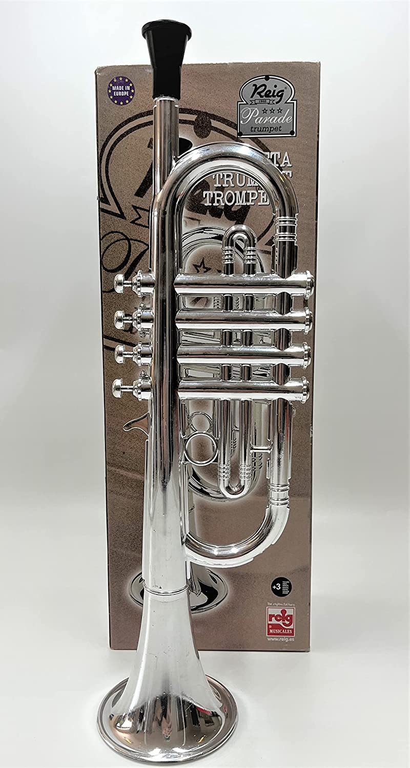 My First Toy Trumpet for Kids in Silver Finish With 4 Keys is a Great Learning Kid Toy Instrument and Teaching Tool for Children Ages 3+ BPA Free.