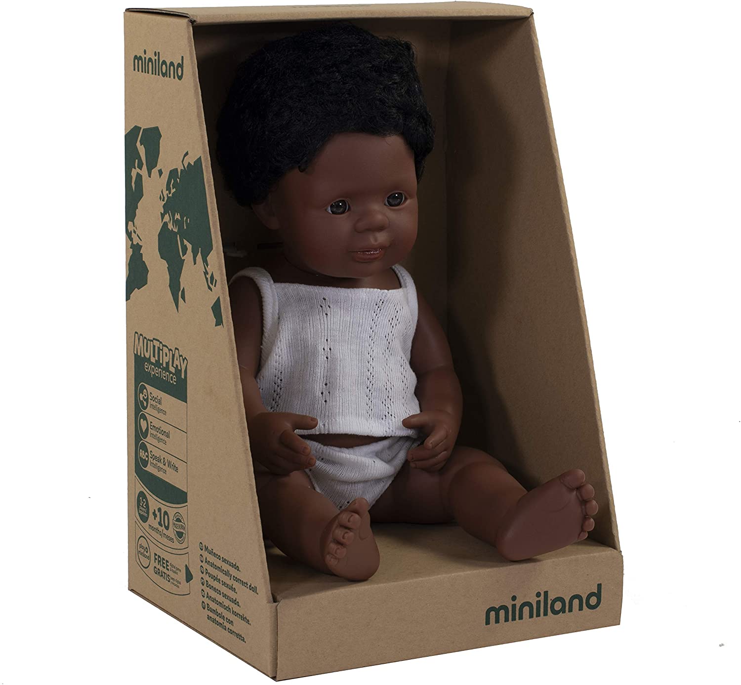 Soft Body Black Hair Baby Doll Boy African American Anatomically Correct Fully Articulated Posable in Size of 15"