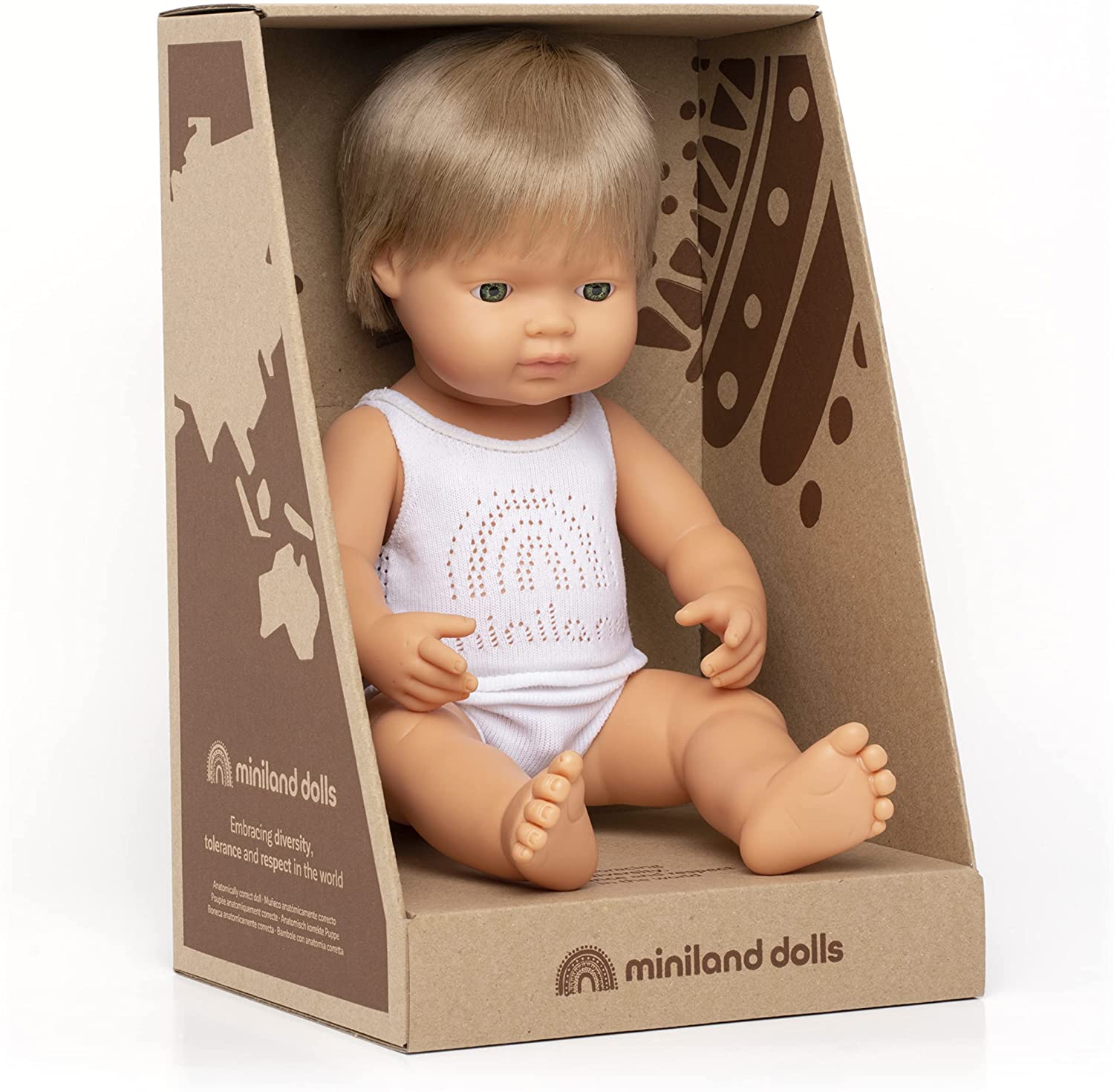 Soft Body Blond Hair Baby Doll Boy Caucasian Anatomically Correct Fully Articulated Posable in Size of 15"