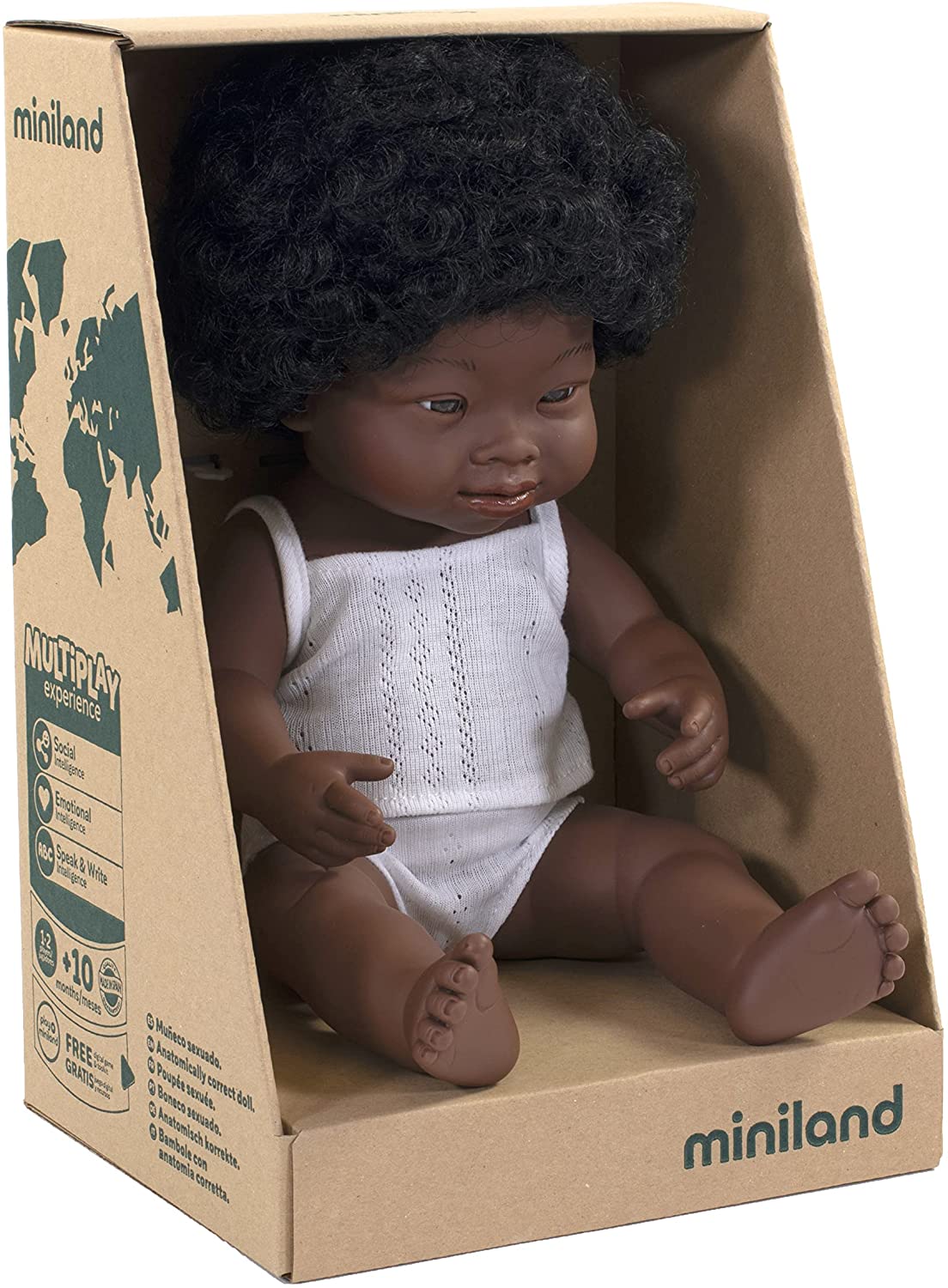 Soft Body Black Hair Down Syndrome Baby Doll Girl African Anatomically Correct Fully Articulated Posable in Size of 15"