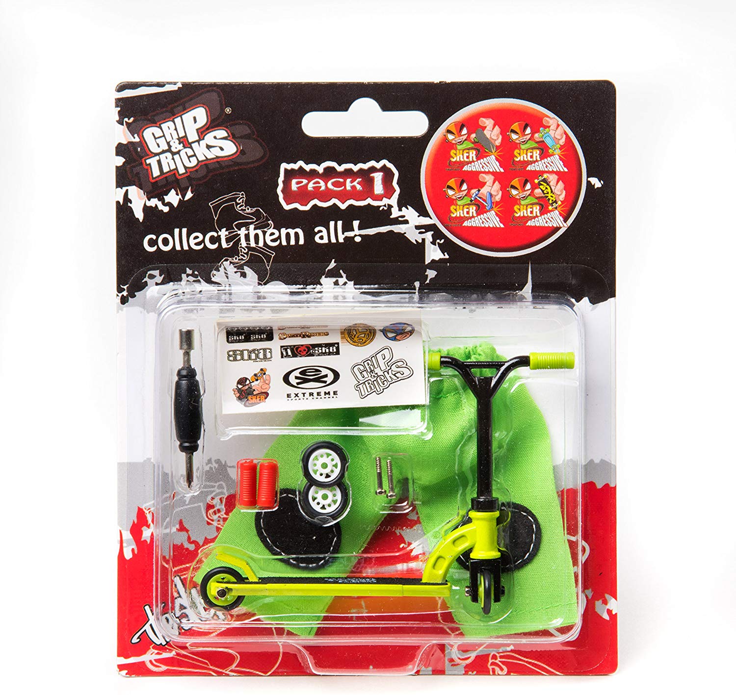 Mini Pro Finger Green Scooter Set with Changeable Tires and Handlebar by Grip & Tricks