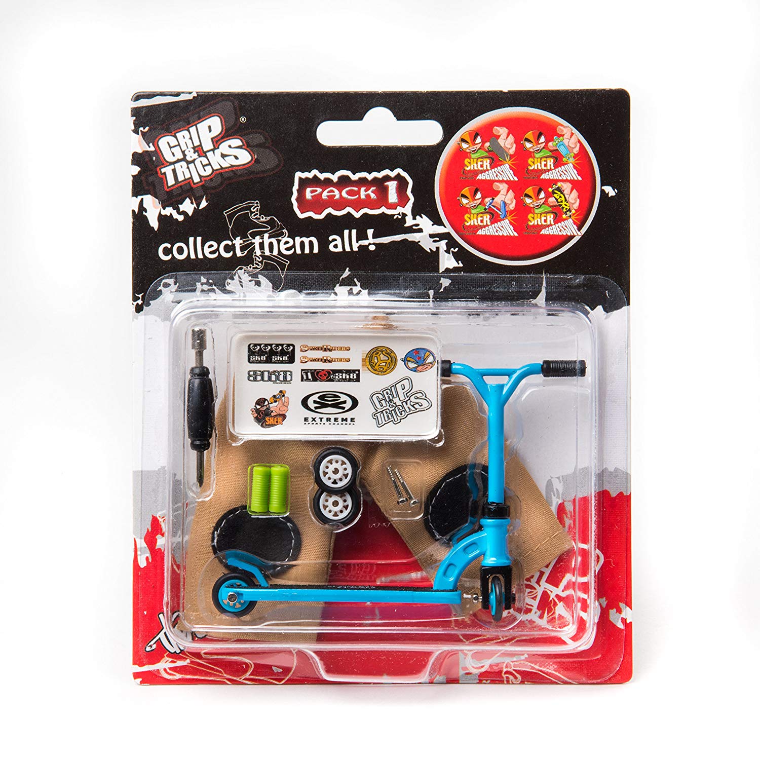 Mini Pro Finger Blue Scooter Set with Changeable Tires and Handlebar by Grip & Tricks