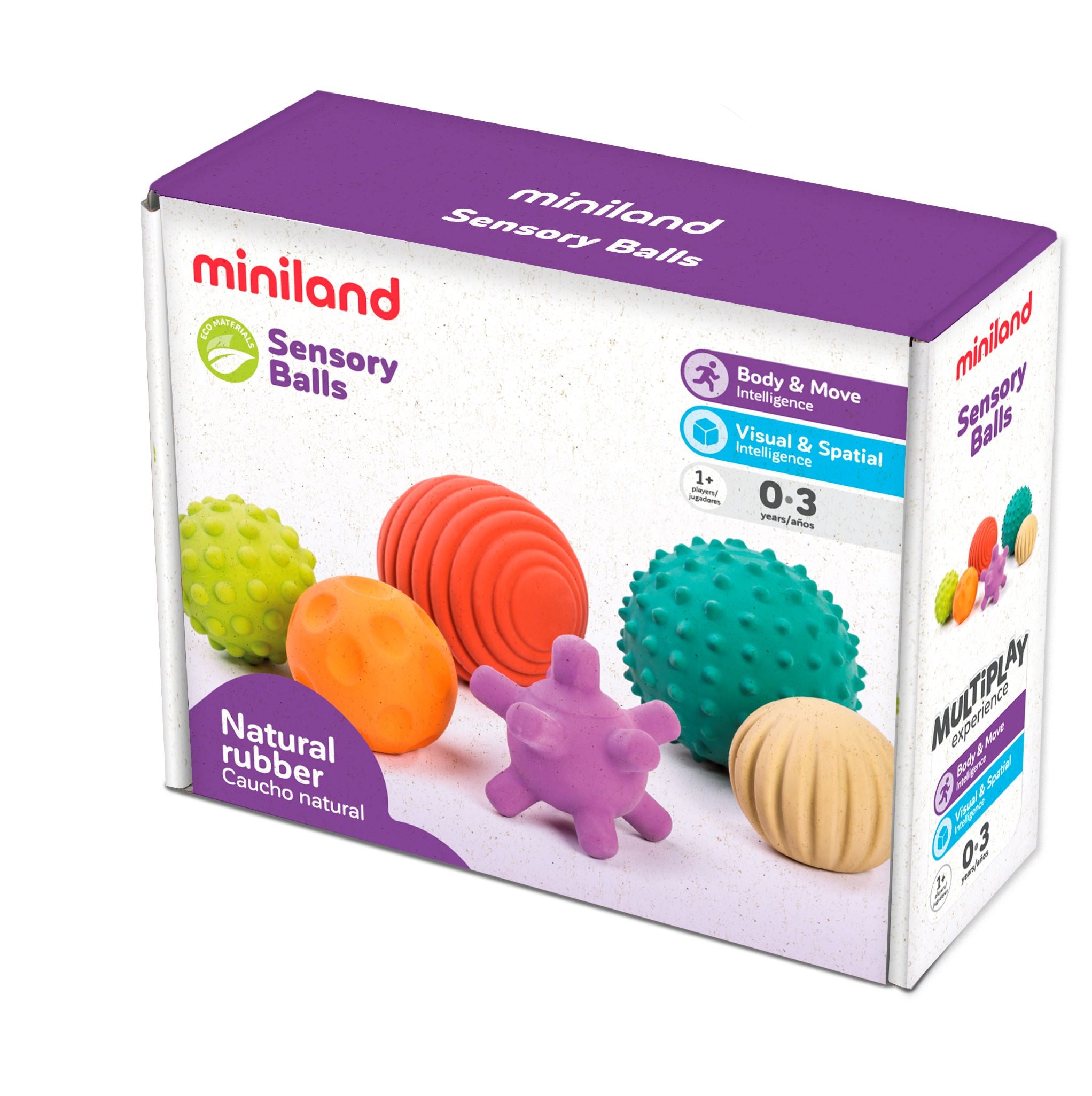 Miniland ECO Textured Multi Ball Set Toy for Sensory Exploration and Engagement for Ages 6m+ 6 Piece Set