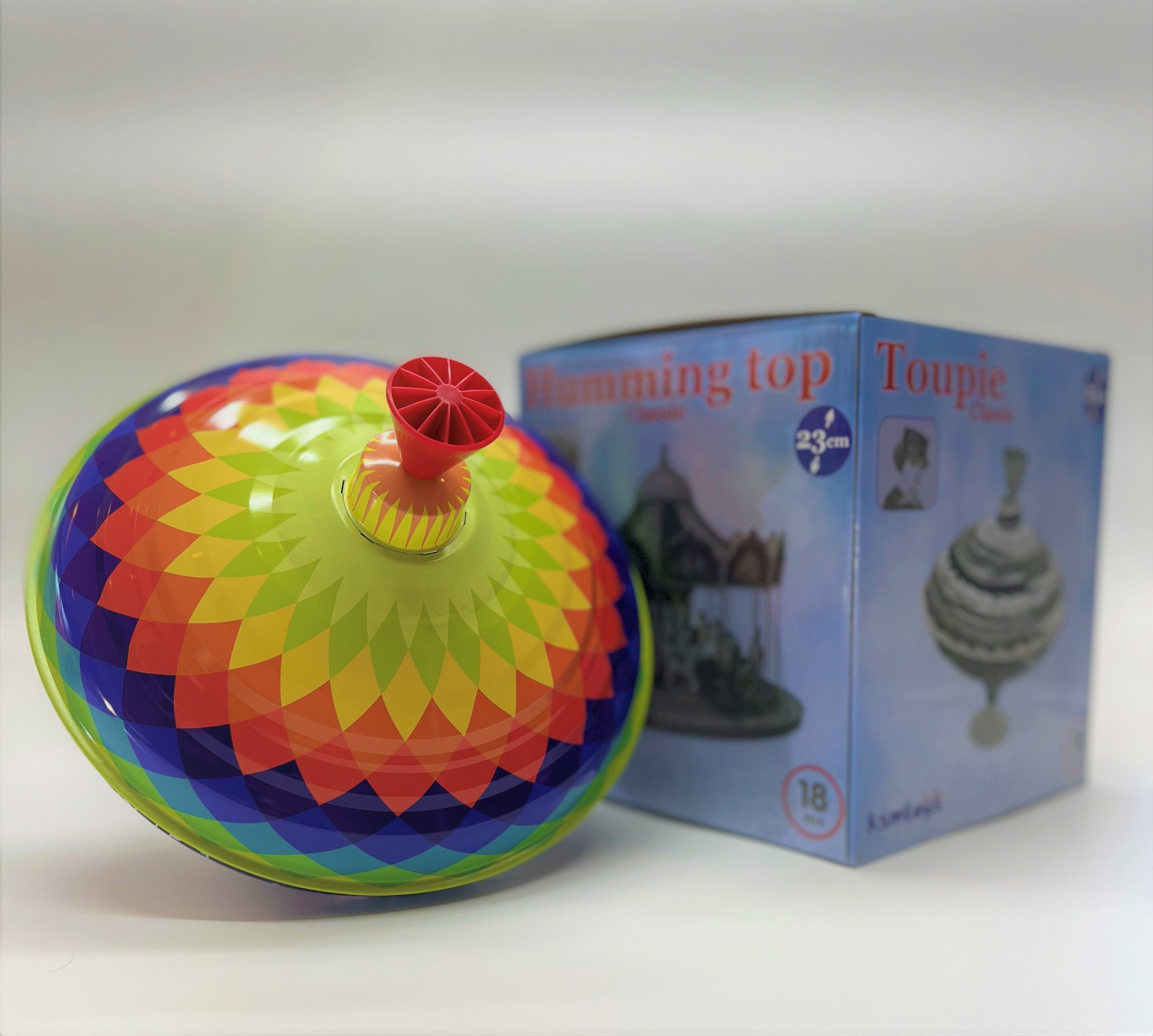 Classic Choral Multicolor Spinning Tin Top Toy from KsmToys The Funny Buzzing Hum Gets Louder As The Top Spins Faster, 9x9x9 Ages 18 m+