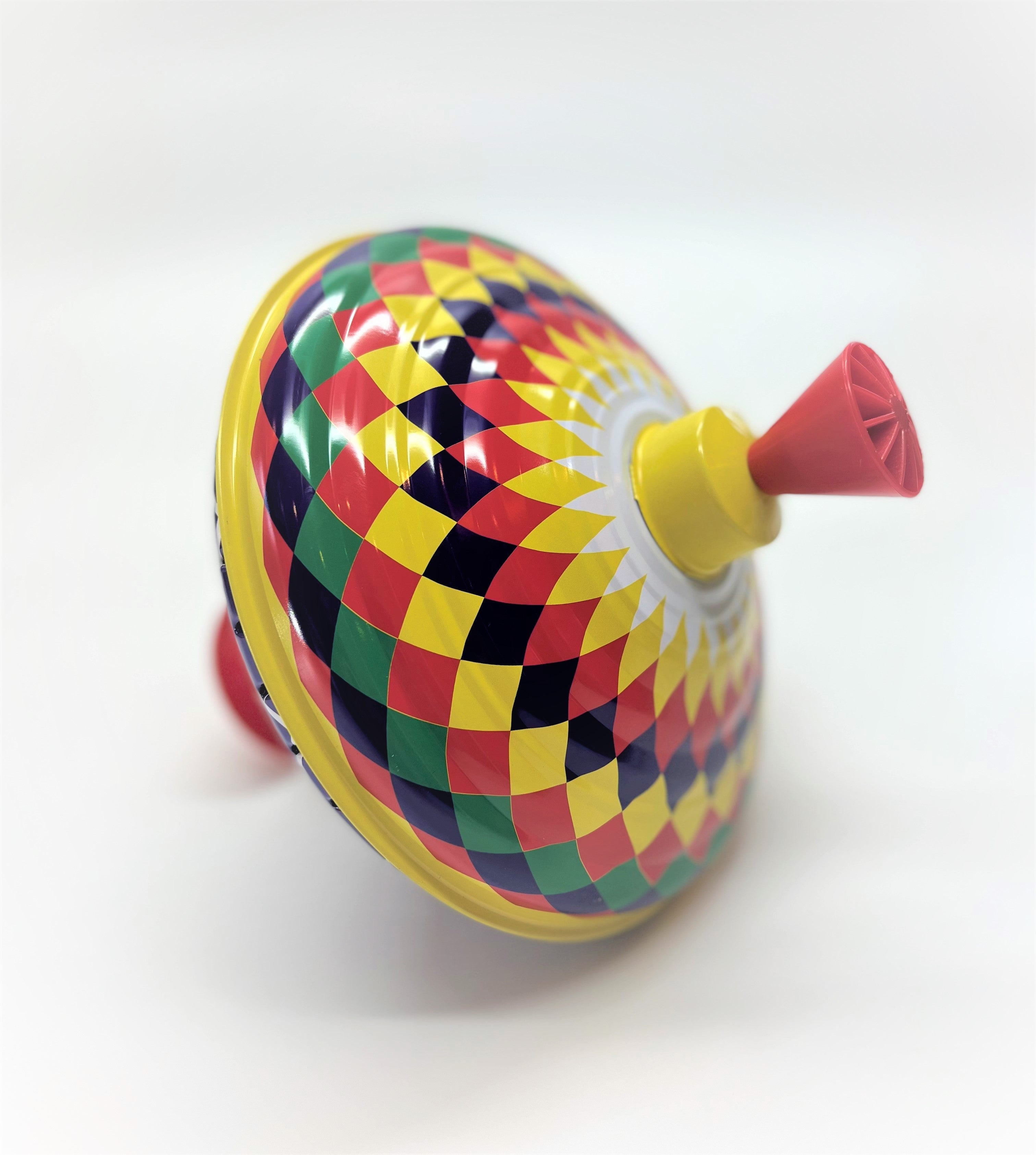 Classic Multicolor Spinning Tin Top Toy from KsmToys by Bolz. The Funny Buzzing Hum Gets Louder As The Top Spins Faster, 7.5" x 7.5" x 7.5" Ages 18 m+