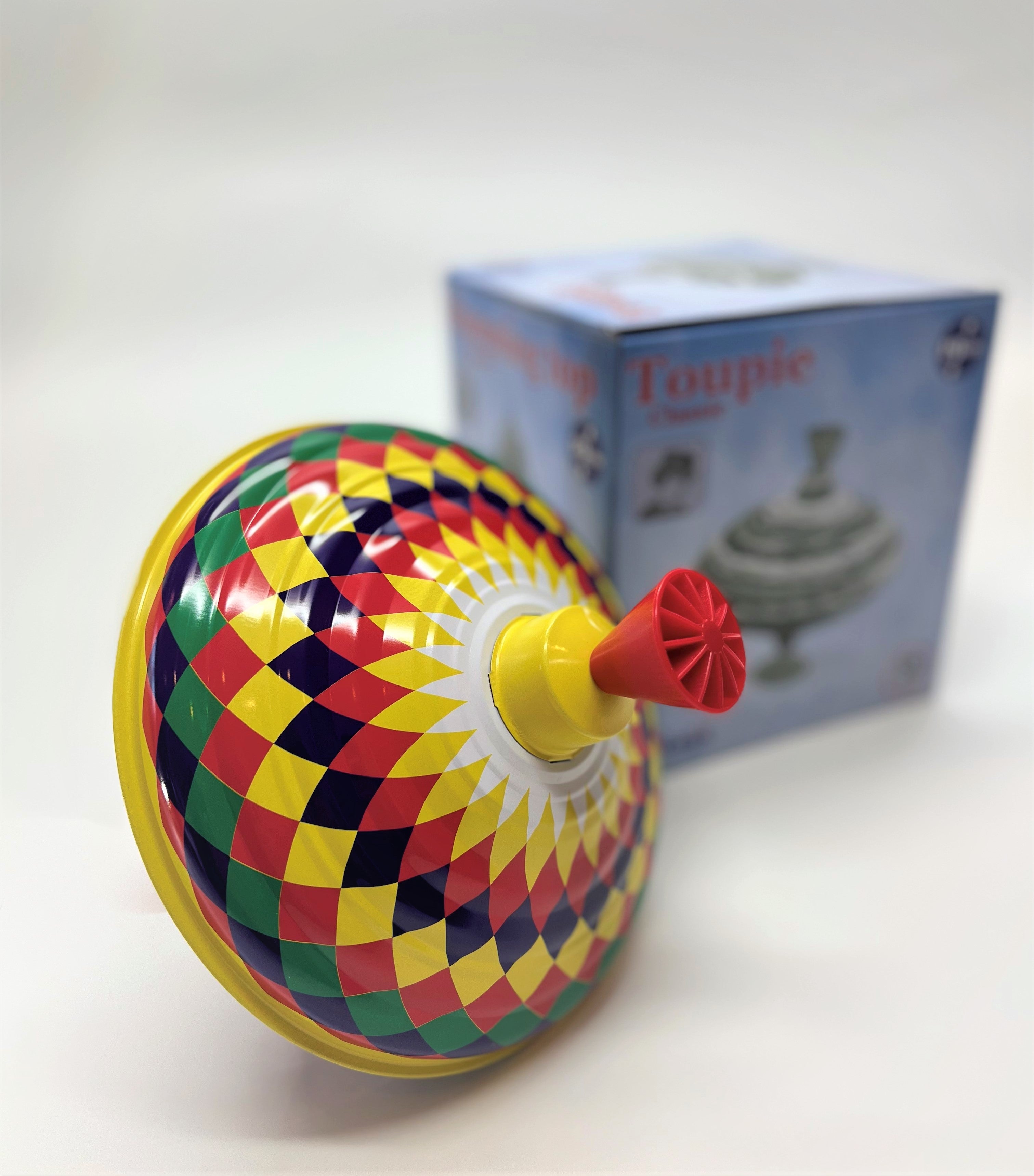 Classic Multicolor Spinning Tin Top Toy from KsmToys by Bolz. The Funny Buzzing Hum Gets Louder As The Top Spins Faster, 7.5" x 7.5" x 7.5" Ages 18 m+