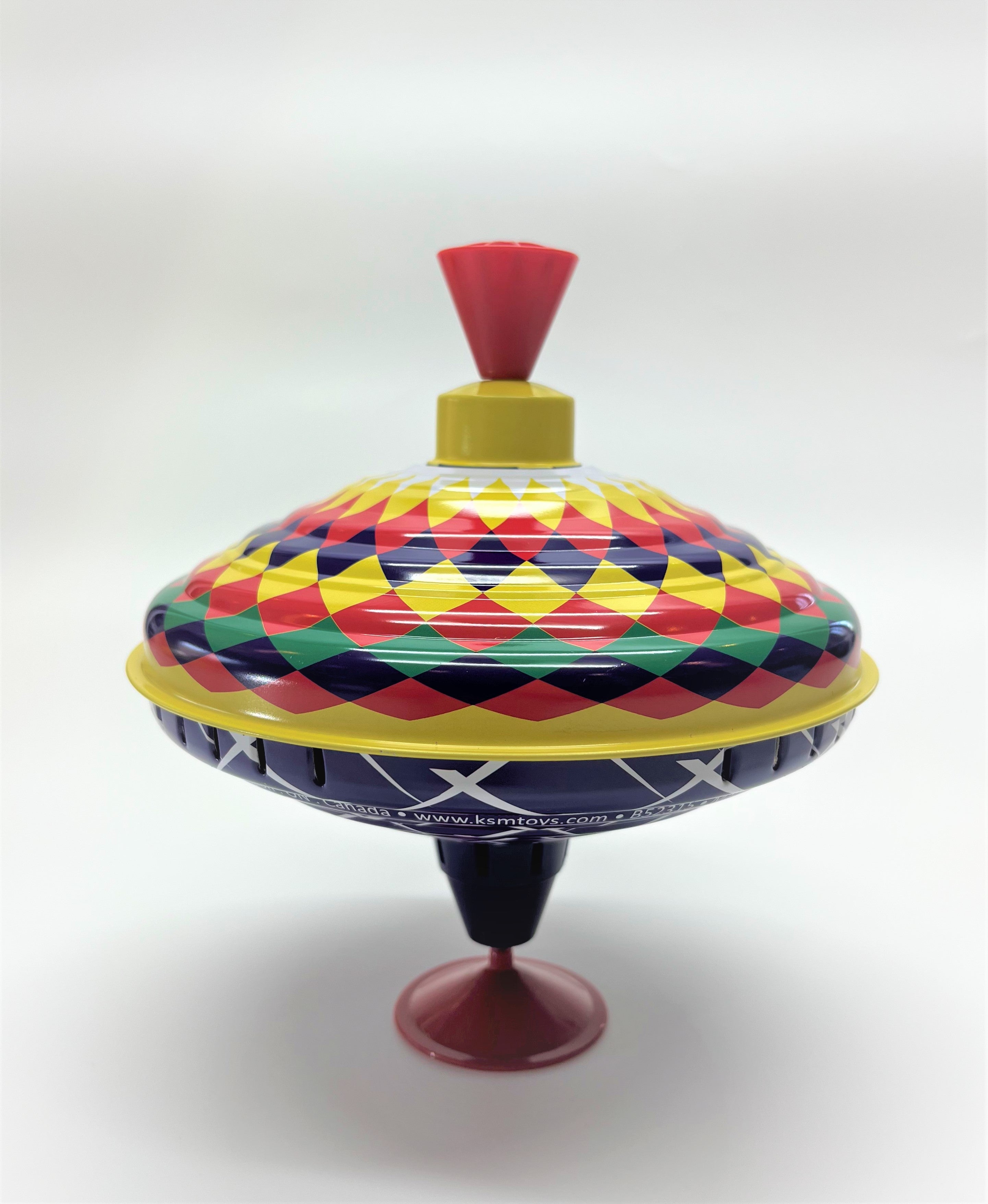 Classic Multicolor Spinning Tin Top Toy from KsmToys by Bolz. The Funny Buzzing Hum Gets Louder As The Top Spins Faster, 7.5" x 7.5" x 7.5" Ages 18 m+