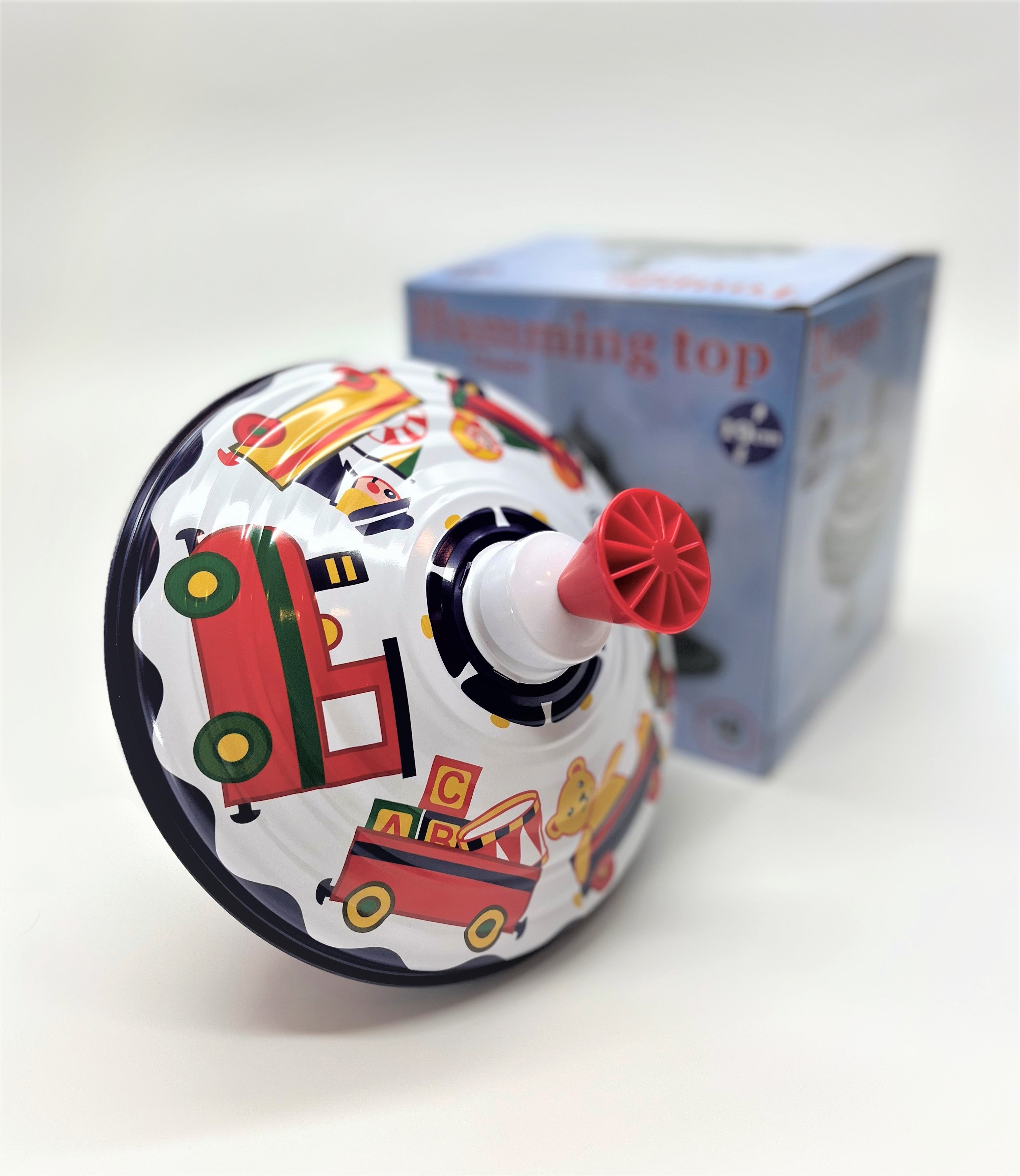 Classic Paybox Music Spinning Tin Top Toy from KsmToys by Bolz. The Funny Buzzing Hum Gets Louder As The Top Spins Faster Ages 18 m+