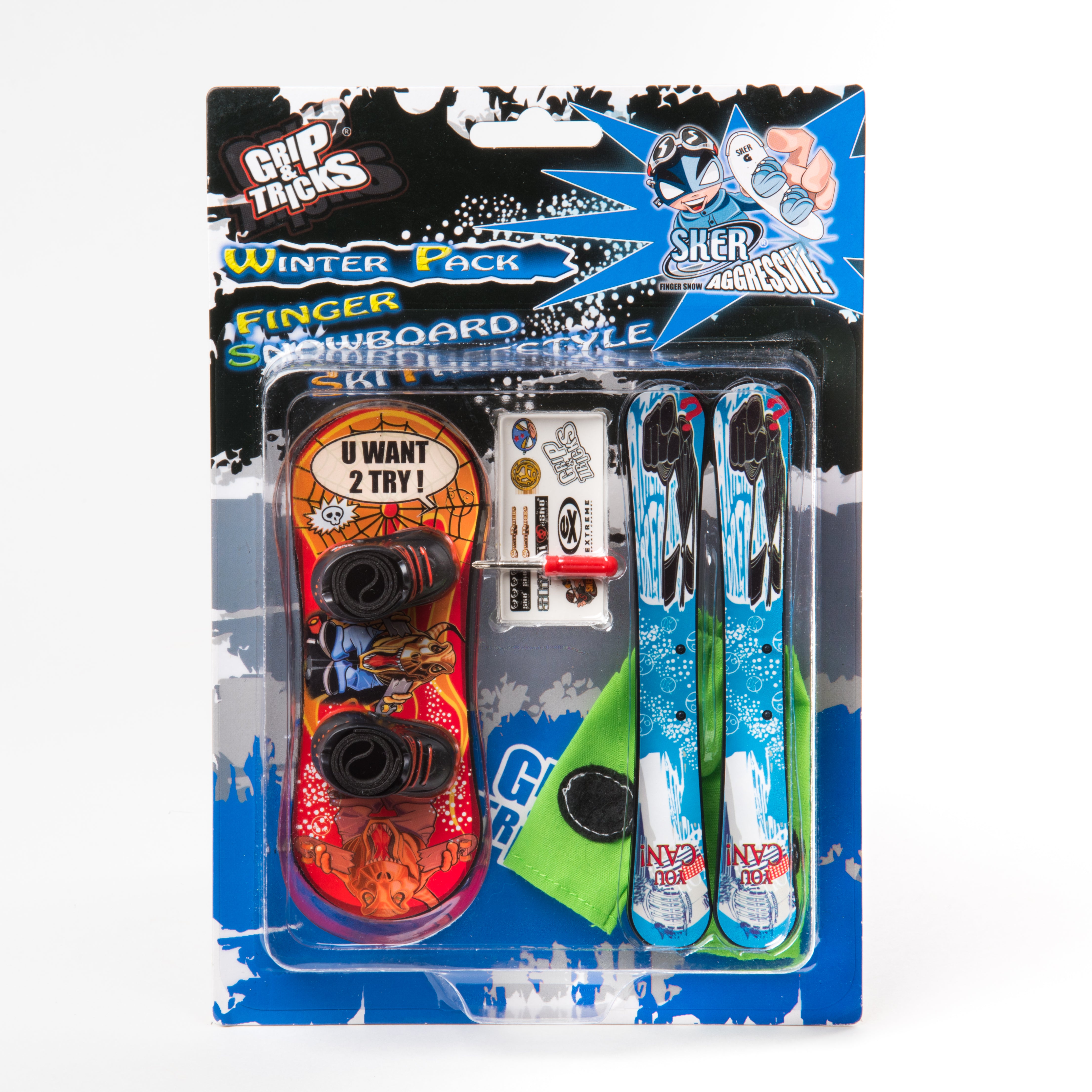 Grip&Tricks - Finger Winter Pack 2 - Finger Snowboard Ski Freestyle - Mini Snowboard and Ski Frestyle