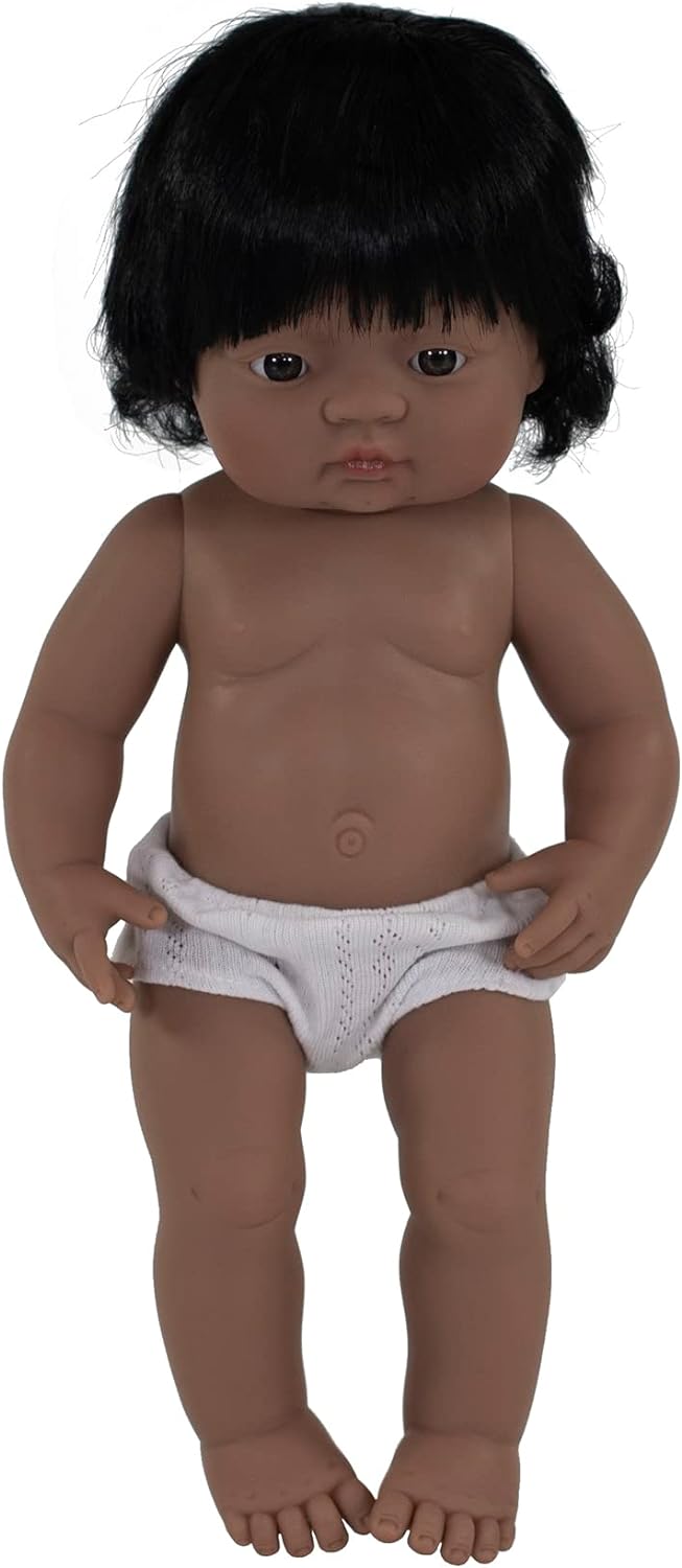 KsmToys Miniland Soft Body Black Hair Baby Doll Boy Native Anatomically Correct Fully Articulated Posable in Size of 15"