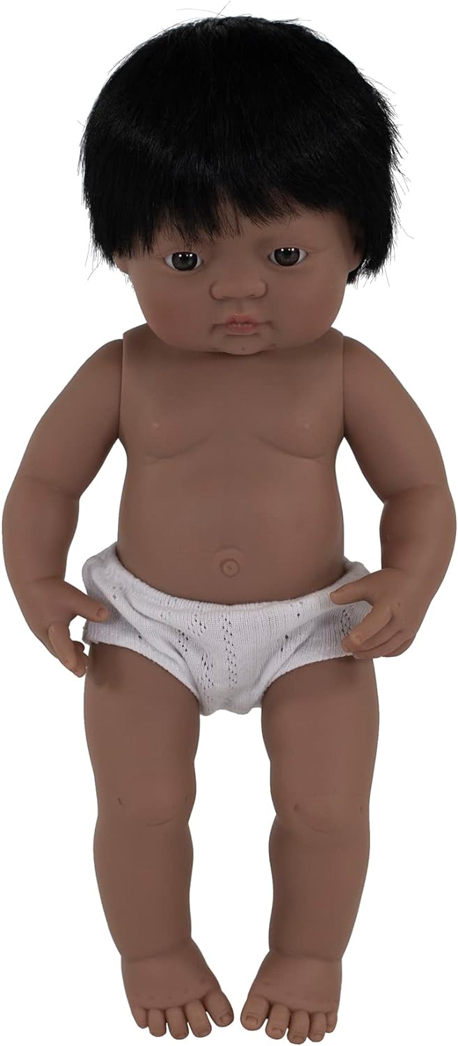 KsmToys Miniland Soft Body Black Hair Baby Doll Girl Native Anatomically Correct Fully Articulated Posable in Size of 15"