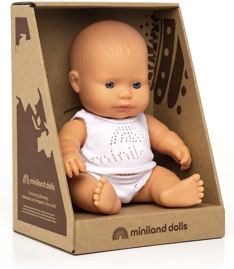 KsmToys Miniland 8.25″ 20cm Soft Body Caucasian Baby Boy Doll with Organic Cotton Clothes BPA-Free Vinyl Anatomically Correct Fully Articulated and Posable