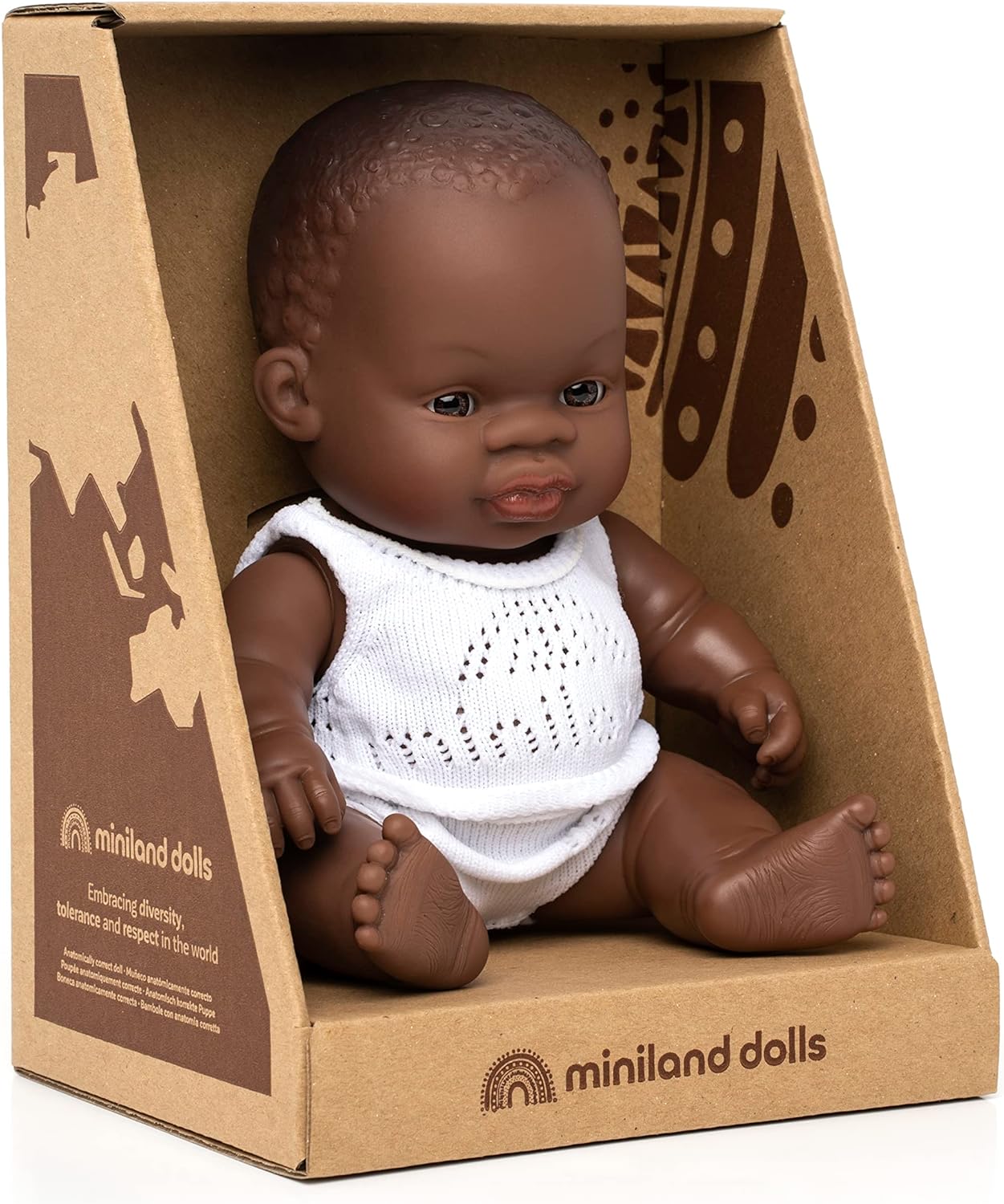 KsmToys Miniland 8.25″ 20cm Soft Body African Baby Girl Doll with Organic Cotton Clothes BPA-Free Vinyl Anatomically Correct Fully Articulated and Posable