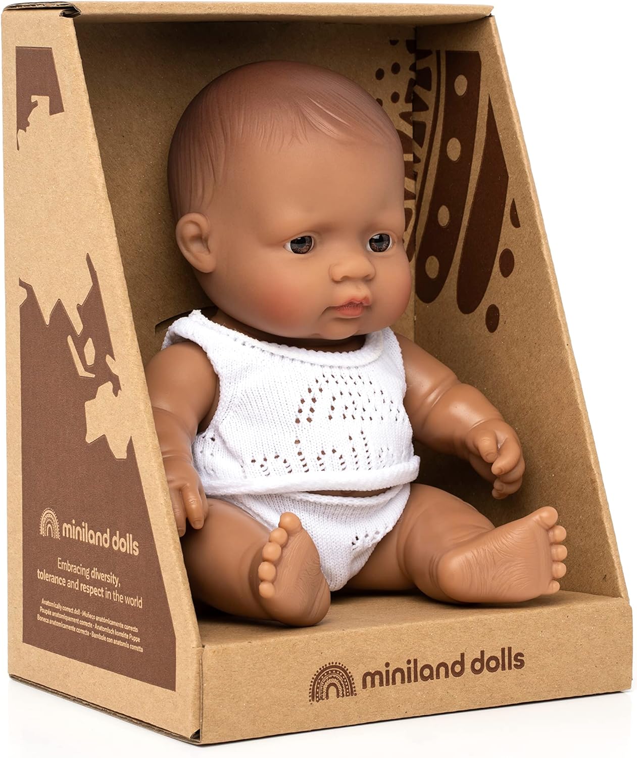 KsmToys Miniland 8.25″ 20cm Soft Body Native Baby Boy Doll with Organic Cotton Clothes BPA-Free Vinyl Anatomically Correct Fully Articulated and Posable