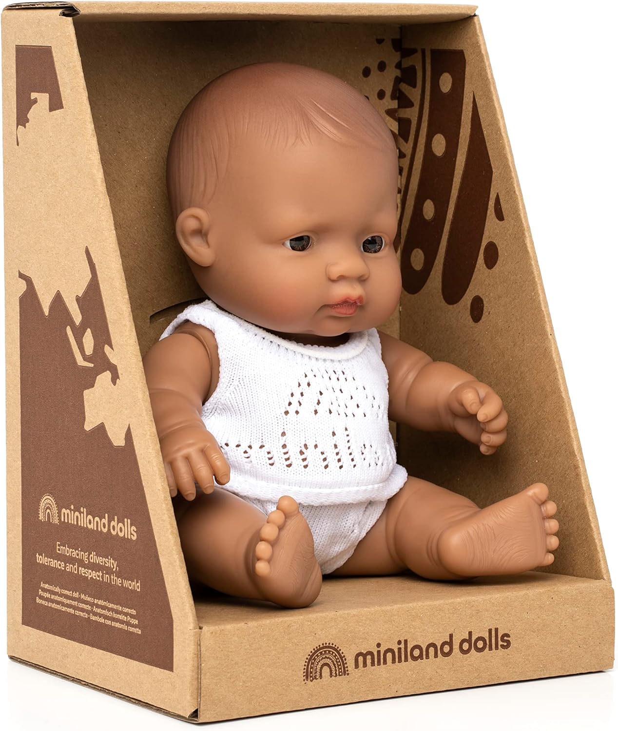 KsmToys Miniland 8.25″ 20cm Soft Body Hispanic Baby Girl Doll with Organic Cotton Clothes BPA-Free Vinyl Anatomically Correct Fully Articulated and Posable