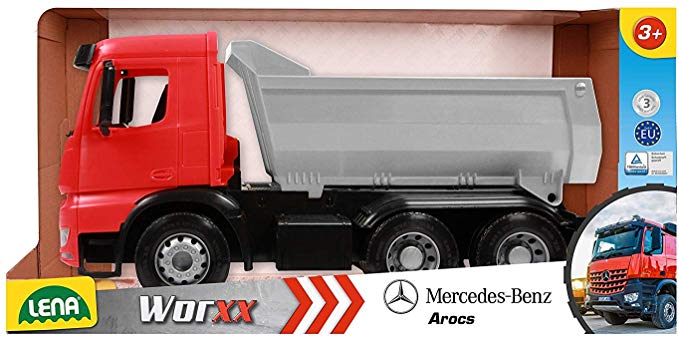 ACTROS Dump Truck, Red, Silver, and Black, 1:15 Scale Model By Lena From KsmToys