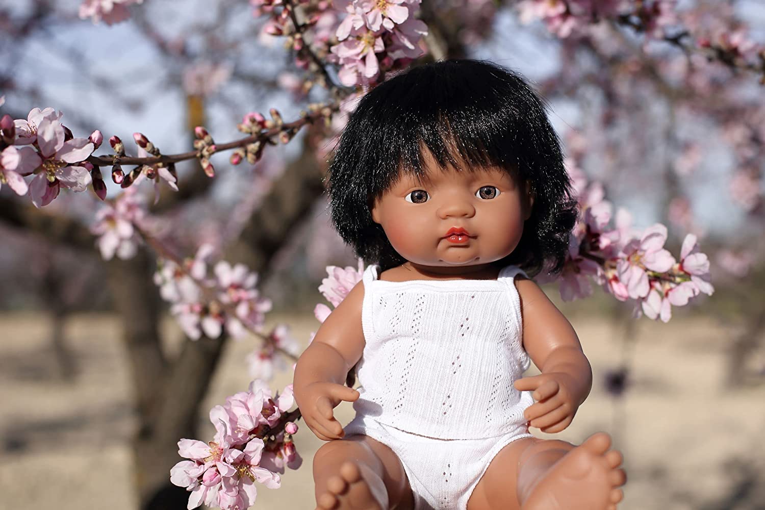 Soft Body Black Hair Baby Doll Girl Hispanic Anatomically Correct Fully Articulated Posable in Size of 15"