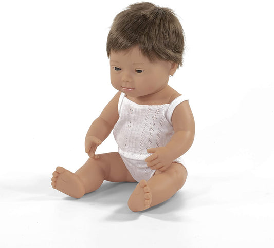 Soft Body Brown Hair Down Syndrome Baby Doll Boy Caucasian Anatomically Correct Fully Articulated Posable in Size of 15"