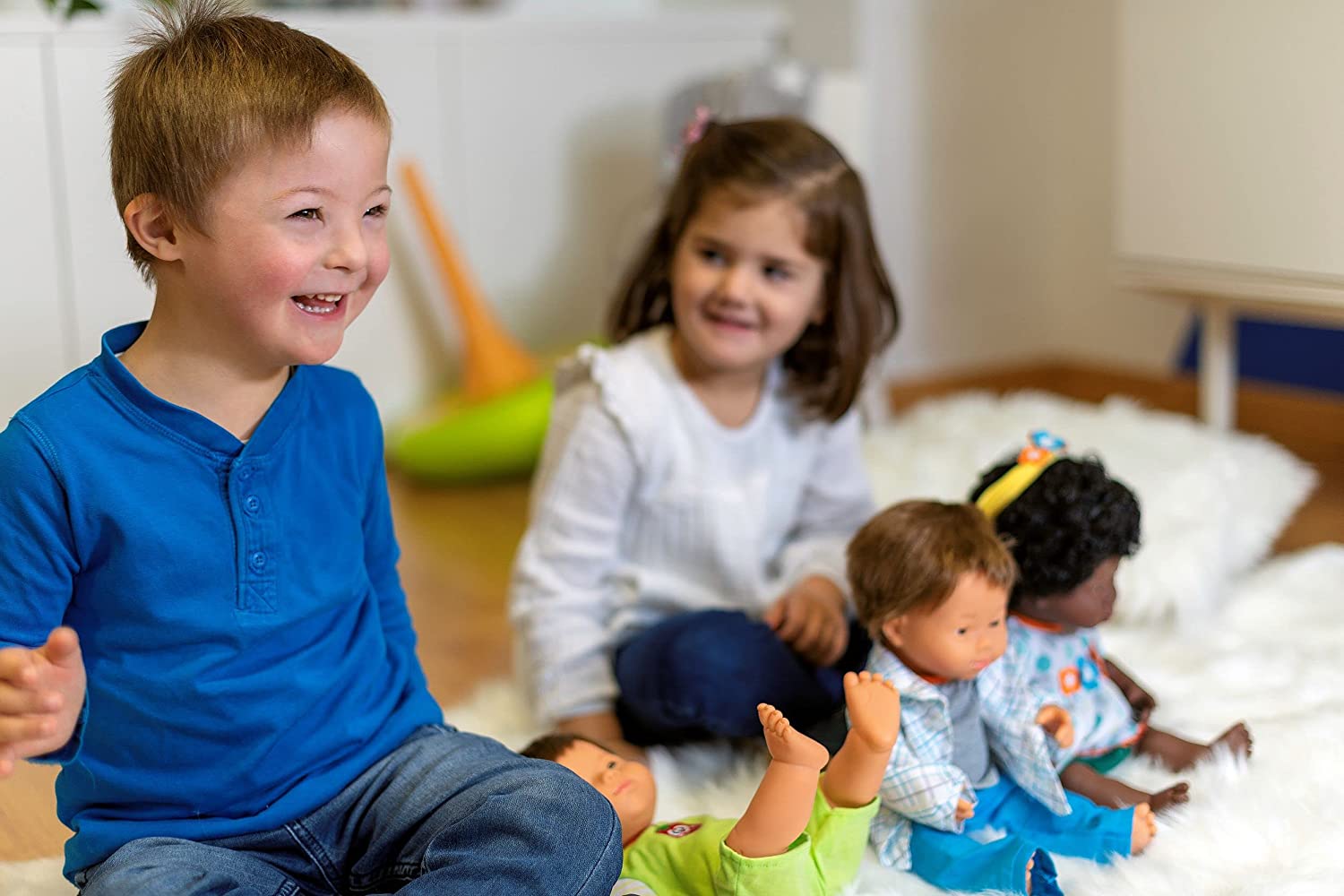 Soft Body Brown Hair Down Syndrome Baby Doll Boy Caucasian Anatomically Correct Fully Articulated Posable in Size of 15"
