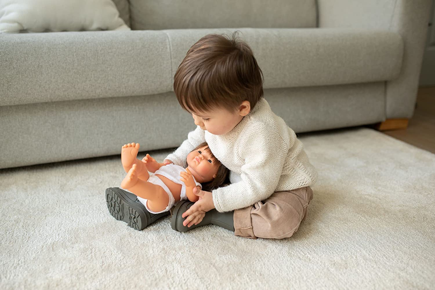 Soft Body Brunette Hair Baby Doll Boy Caucasian Anatomically Correct Fully Articulated Posable in Size of 15"